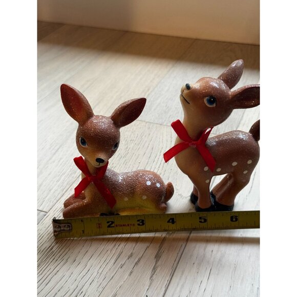 Vintage Ceramic Fawn Deer Figurines With Red Bows & Glitter Accents CUTE festive - Picture 2 of 8